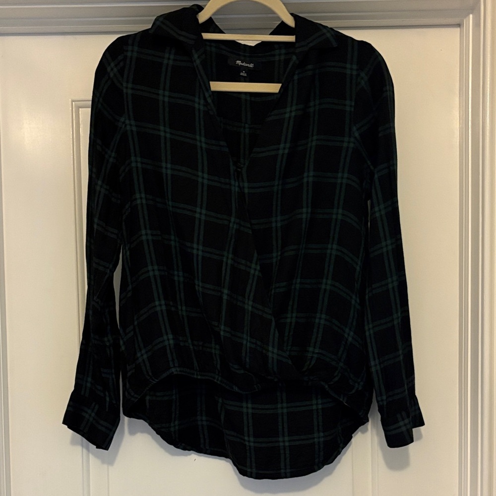 Madewell Black and Green Plaid Shirt